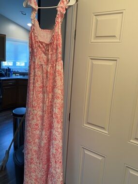 Pink Floral Maxi Dress with Ruffle Straps
